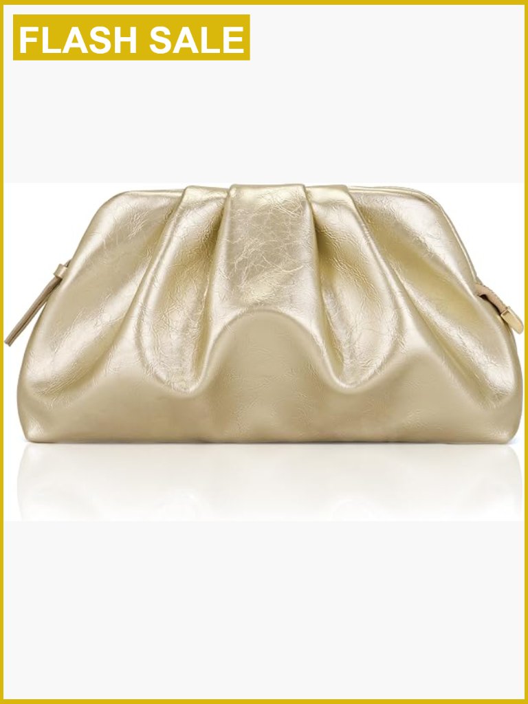 Crackled Faux Leather Pleated Evening Clutch With Shoulder Strap